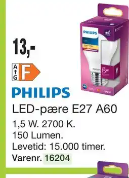 Harald Nyborg PHILIPS LED-pære E27 A60 tilbud