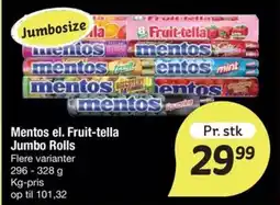 Fakta Tyskland Mentos el. Fruit-tella Jumbo Rolls tilbud