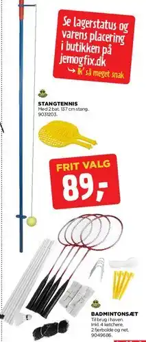 jem & fix STANGTENNIS / BADMINTONSÆT (FRIT VALG) tilbud