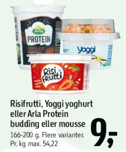 Føtex Risifrutti, Yoggi yoghurt eller Arla Protein budding/mousse tilbud