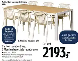 Føtex Carlton havebord med 6 Messina havestole tilbud