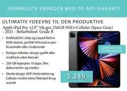 CBC Apple iPad Pro 12,9” 5th gen 256GB WiFi+Cellular Space Gray - 2021 - Refurbished Grade B tilbud