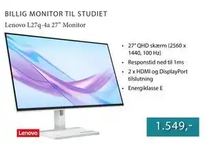 CBC Lenovo L27q-4a 27” Monitor tilbud