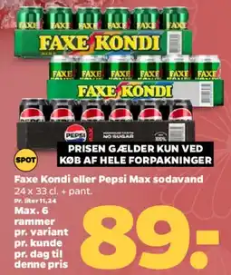 Netto Faxe Kondi / Pepsi Max (kasser) tilbud