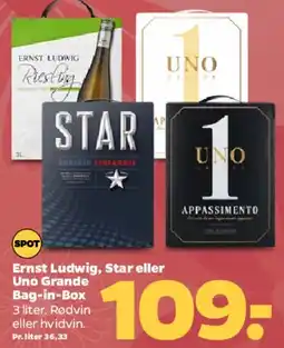 Netto Bag‑in‑Box vine (3 L) – Ernst Ludwig, Star, Uno Grande tilbud