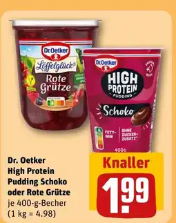 REWE DE Dr. Oetker High Protein Pudding Schoko oder Rote Grütze tilbud