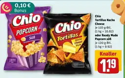 REWE DE Chio Tortillas Nacho Cheese oder Ready Made Popcorn süß tilbud