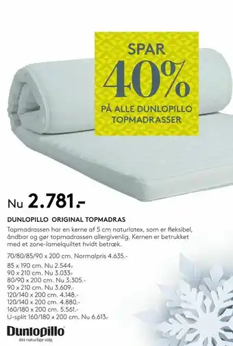 SengeSpecialisten DUNLOPILLO ORIGINAL TOPMADRAS tilbud