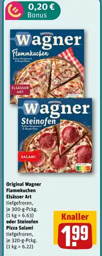 REWE DE Original Wagner Flammkuchen Elsässer Art oder Steinofen Pizza Salami tilbud