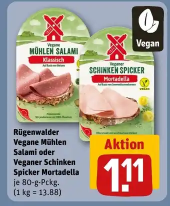 REWE DE Rügenwalder Vegane Mühlen Salami oder Veganer Schinken Spicker Mortadella tilbud