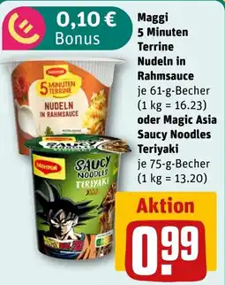REWE DE Maggi 5 Minuten Terrine Nudeln in Rahmsauce oder Magic Asia Saucy Noodles Teriyaki tilbud