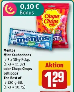 REWE DE Mentos Mint Kaubonbons oder Chupa Chups Lollipops The Best of tilbud