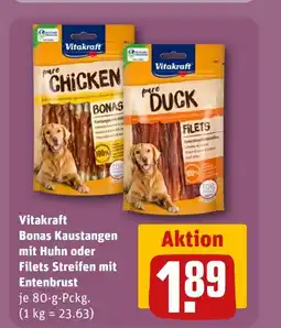 REWE DE Vitakraft Bonas Kaustangen mit Huhn oder Filets Streifen mit Entenbrust tilbud