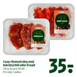 Coop 365 Coop ribsteak BBQ med lakrids/chili eller firepit tilbud