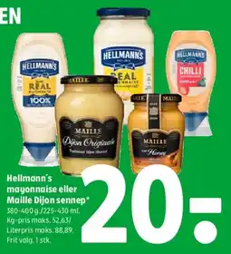 Coop 365 Hellmann's mayonnaise eller Maille Dijon sennep tilbud