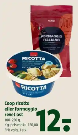 Coop 365 Coop ricotta eller formaggio revet tilbud