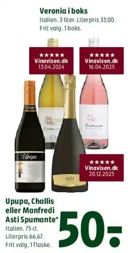 Coop 365 Upupa, Challis eller Manfredi Asti Spumante tilbud