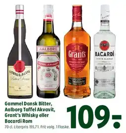 Coop 365 Gammel Dansk, Aalborg Taffel Akvavit, Grant's Whisky eller Bacardi Rom tilbud