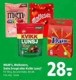 Coop 365 M&M's, Maltesers, Daim Dragé eller Kvikk Lunsj tilbud