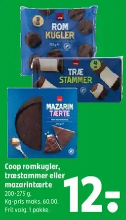 Coop 365 Coop romkugler, trestammer eller mazarin tærte tilbud