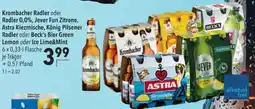 Citti Krombacher Radler oder Radler 0,0%, Jever Fun Zitrone, Astra Kiezmische, König Pilsener Radler tilbud