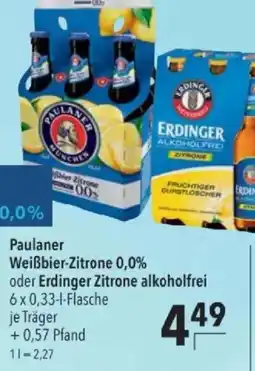 Citti Paulaner Weißbier-Zitrone 0,0% oder Erdinger Zitrone alkoholfrei tilbud