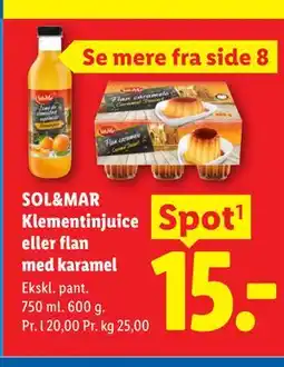 Lidl SOL&MAR Klementinjuice eller flan med karamel tilbud