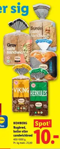 Lidl KOHBERG Rugbrød, boller eller sandwichbrød tilbud