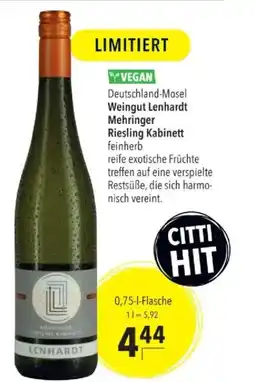 Citti Weingut Lenhardt Mehringer Riesling Kabinett tilbud