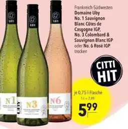 Citti Domaine Uby No. 1 Sauvignon Blanc Côtes de Casgogne IGP tilbud