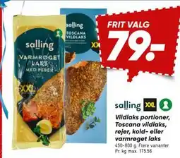 Bilka salling Vildlaks portioner, Toscana vildlaks, rejer, kold- eller varmrøget laks tilbud