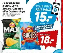 Bilka Popz popcorn 3-pak, Lay’s, Bugles, Cheetos eller Doritos chips tilbud