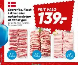 Bilka Spareribs, flæsk i skiver eller nakkekoteletter af dansk gris tilbud