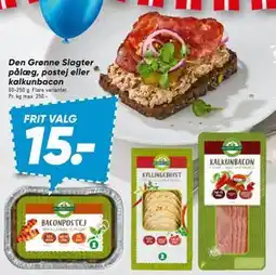 Bilka Den Grønne Slagter pålæg, postej eller kalkunbacon tilbud
