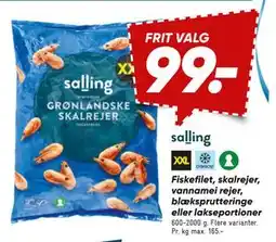 Bilka salling Fiskefilet, skalrejer, vannamei rejer, blæksprutteringe eller lakseportioner tilbud