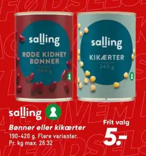 Bilka salling Bønner eller kikærter tilbud