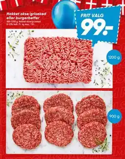 Bilka Hakket okse/grisekød eller burgerbøffer tilbud