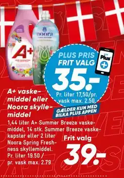 Bilka A+ vaskemiddel eller Noora skyllemiddel tilbud