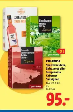 Lidl CIMAROSA Spansk hvidvin, Shiraz rosé eller Tempranillo Cabernet Sauvignon tilbud