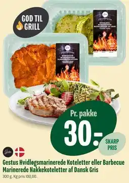 Min Købmand Gestus Hvidløgsmarinerede Koteletter eller Barbecue Marinerede Nakkekoteletter af Dansk Gris tilbud
