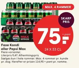 SPAR Faxe Kondi eller Pepsi Max tilbud