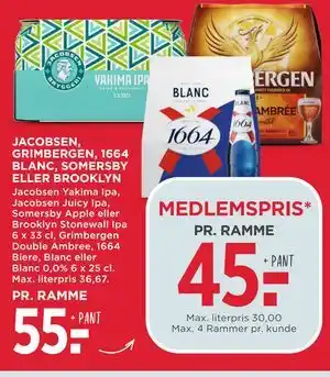 MENY JACOBSEN, GRIMBERGEN, 1664 BLANC, SOMERSBY ELLER BROOKLYN tilbud