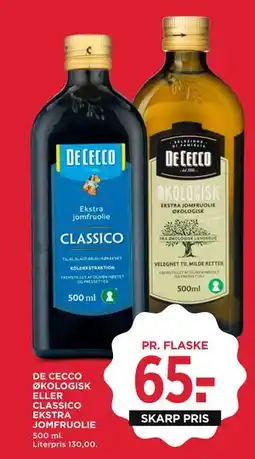 MENY DE CECCO ØKOLOGISK ELLER CLASSICO EKSTRA JOMFRUOLIE tilbud