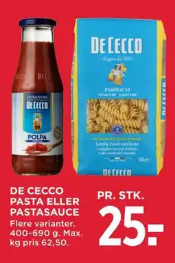MENY DE CECCO PASTA ELLER PASTASAUCE tilbud