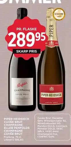 MENY PIPER-HEIDSIECK CUVÉE BRUT CHAMPAGNE ELLER PENFOLDS CHAMPAGNE CUVÉE BRUT tilbud