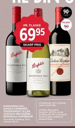 MENY KOONUNGA HILL SHIRAZ CABERNET, CHARDONNAY ELLER CHÂTEAU RECOUGNE BORDEAUX SUPÉRIEUR tilbud