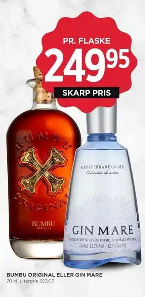 MENY BUMBU ORIGINAL ELLER GIN MARE tilbud