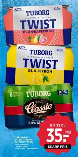 MENY CARLSBERG ELLER TUBORG ALKOHOLFRI ØL tilbud