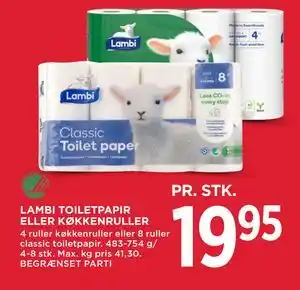 MENY LAMBI TOILETPAPIR ELLER KØKKENRULLER tilbud