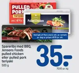 REMA 1000 Spareribs med BBQ, Jensens Foods pulled chicken eller pulled pork teriyaki tilbud